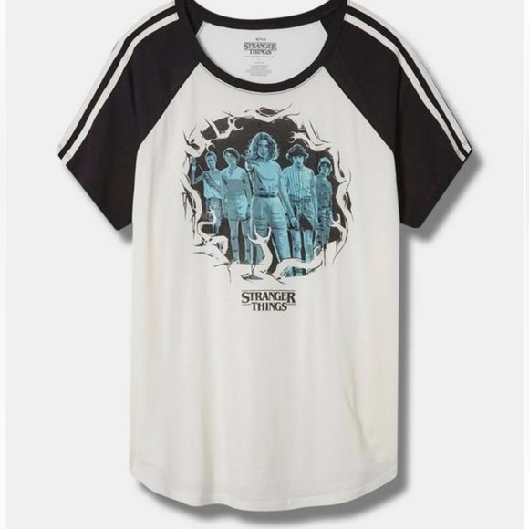 Netflix Stranger Things Classic Fit Crew Neck Striped Raglan Top - Picture 2 of 2